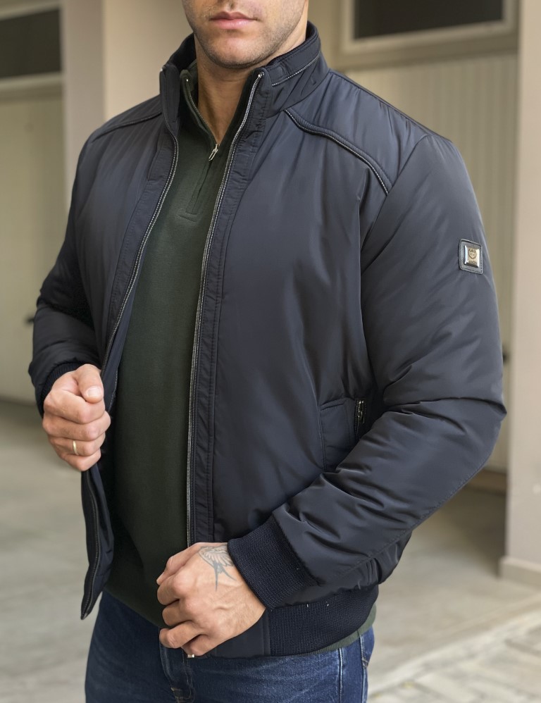 Ανδρικό μπλε μπουφάν με γιακά και λάστιχο HM480930Β φωτογραφία